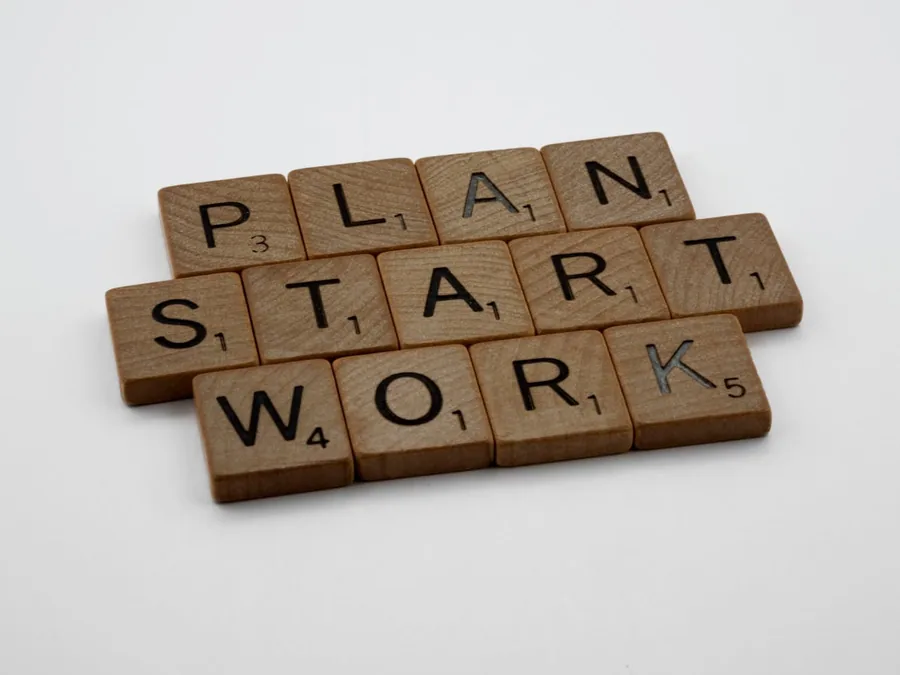 business-owner Scrabble-paloilla kirjoitettu Plan Start Work